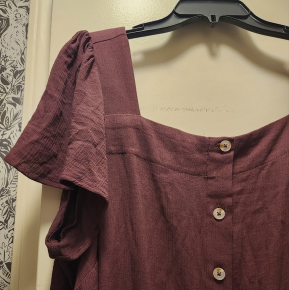Torrid Deep Plum Color Ruffle Sleeve Buttoned Blouse - Picture 4 of 7